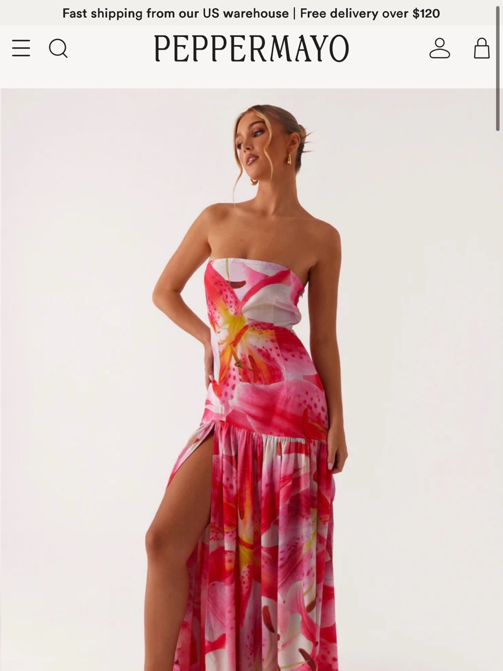 Peppermayo Pink & White Floral Strapless Maxi Dress - Picture 1 of 4
